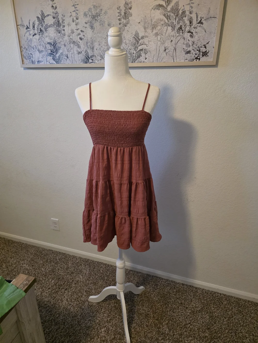 SHEIN Dusty Rose Smocked Tiered Spaghetti Strap Mini Dress - Picture 7 of 15